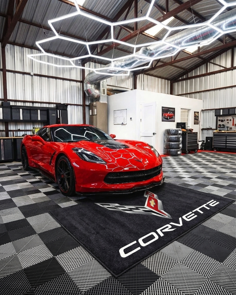 Corvette Premium Luxury Logo Rug and Display Mat Garage, Home, Office, Showroom Floor Decor, 60x87 in / 150x220 cm