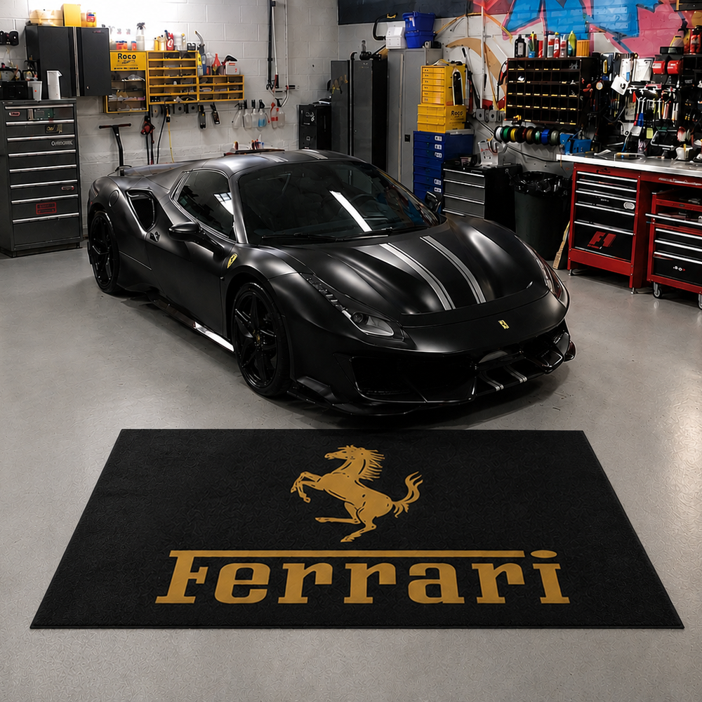 Ferrari Gold Luxury Logo Rug and Display Mat Garage, Home, Office, Showroom Floor Decor, 60x87 in / 150x220 cm