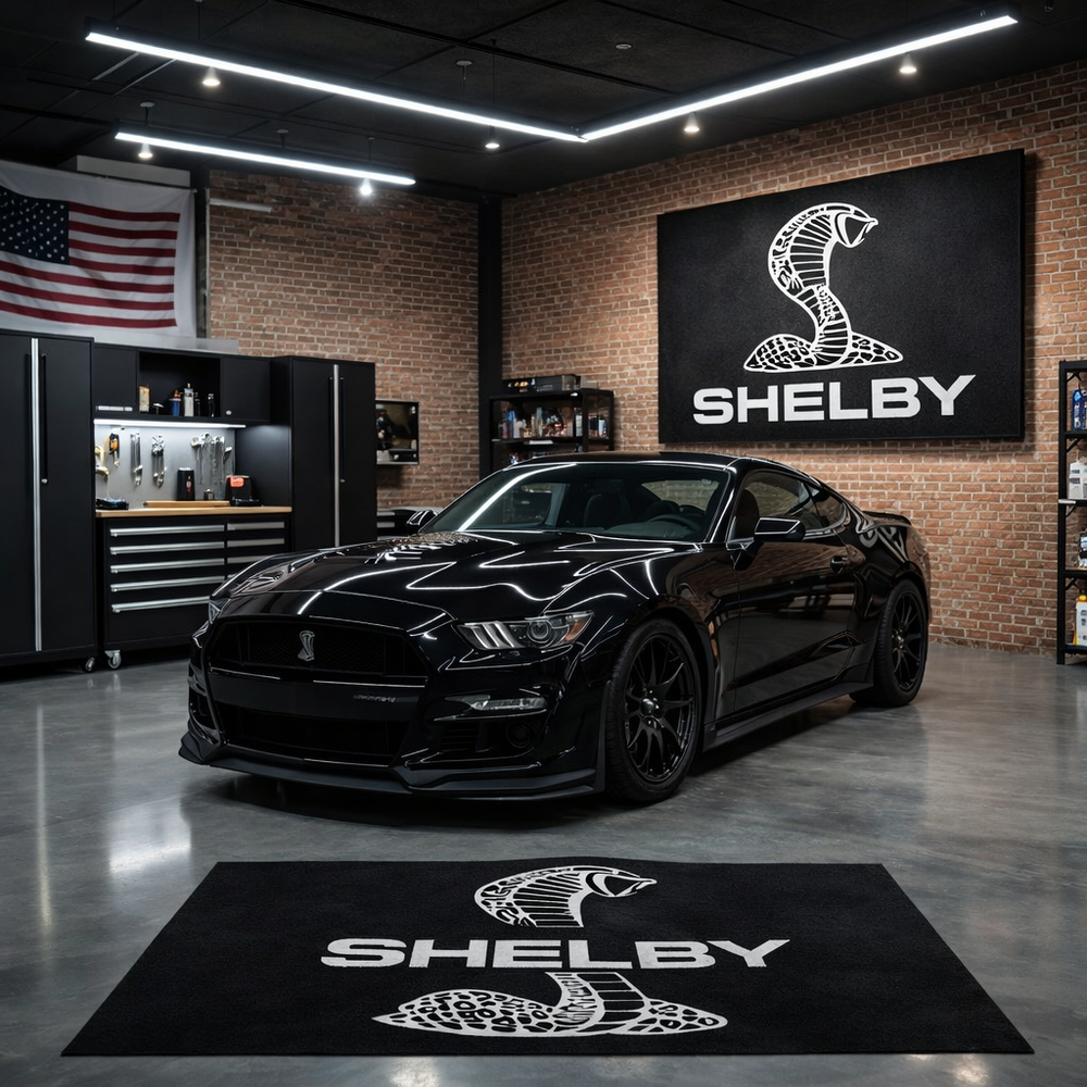 Mustang Shelby Luxury Logo Rug and Display Mat Garage, Home, Office, Showroom Floor Decor, 60x87 in / 150x220 cm