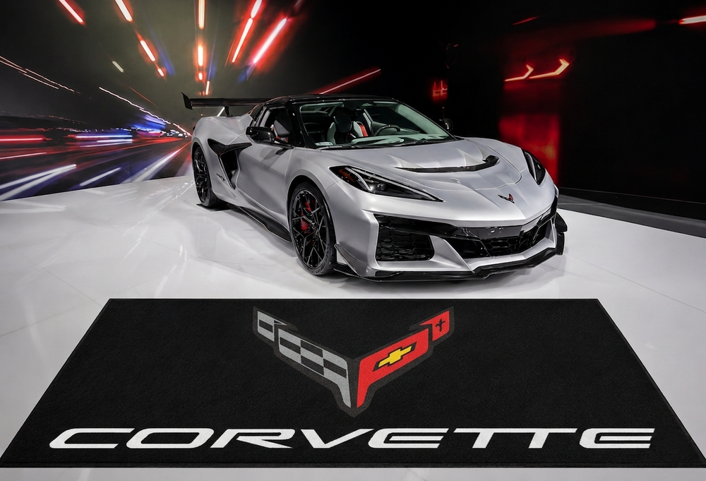 Corvette C8 Premium Luxury Logo Rug and Display Mat Garage, Home, Office, Showroom Floor Decor, 60x87 in / 150x220 cm