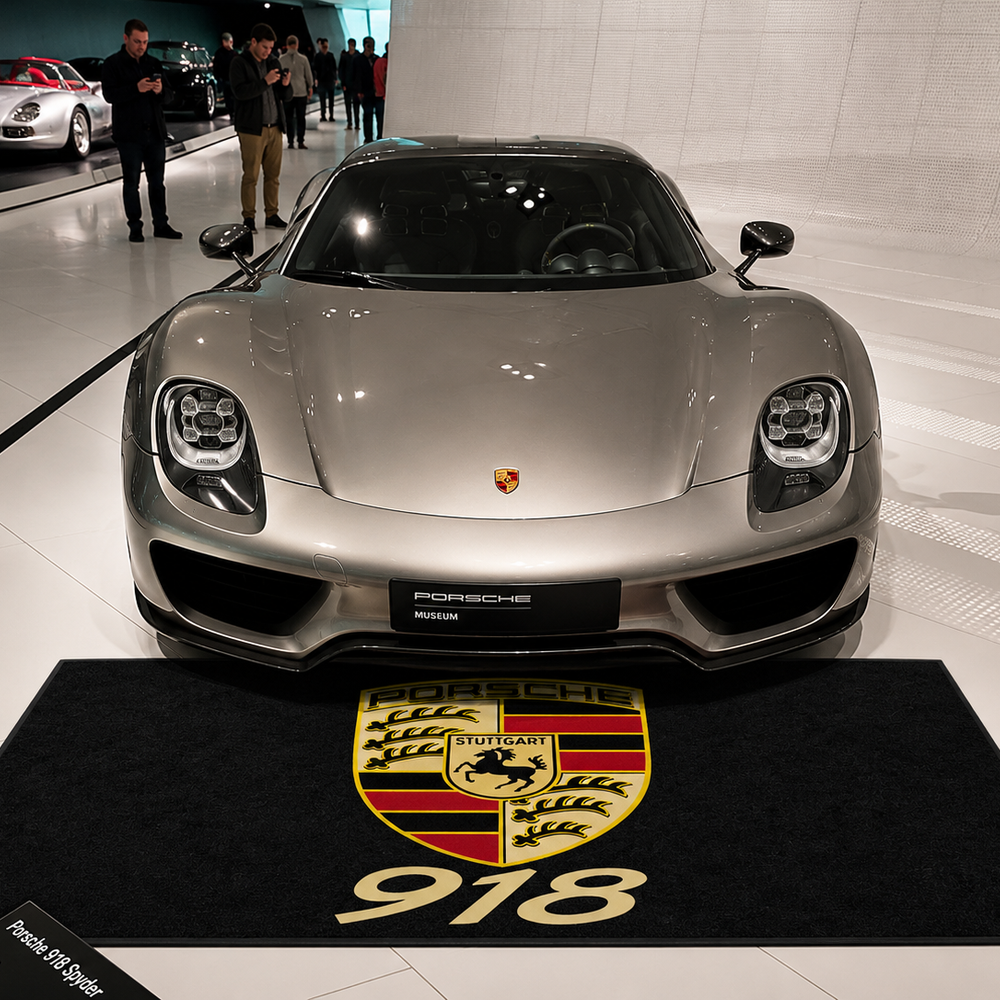 Porsche 918 Luxury Logo Rug and Display Mat Garage, Home, Office, Showroom Floor Decor, 60x87 in / 150x220 cm