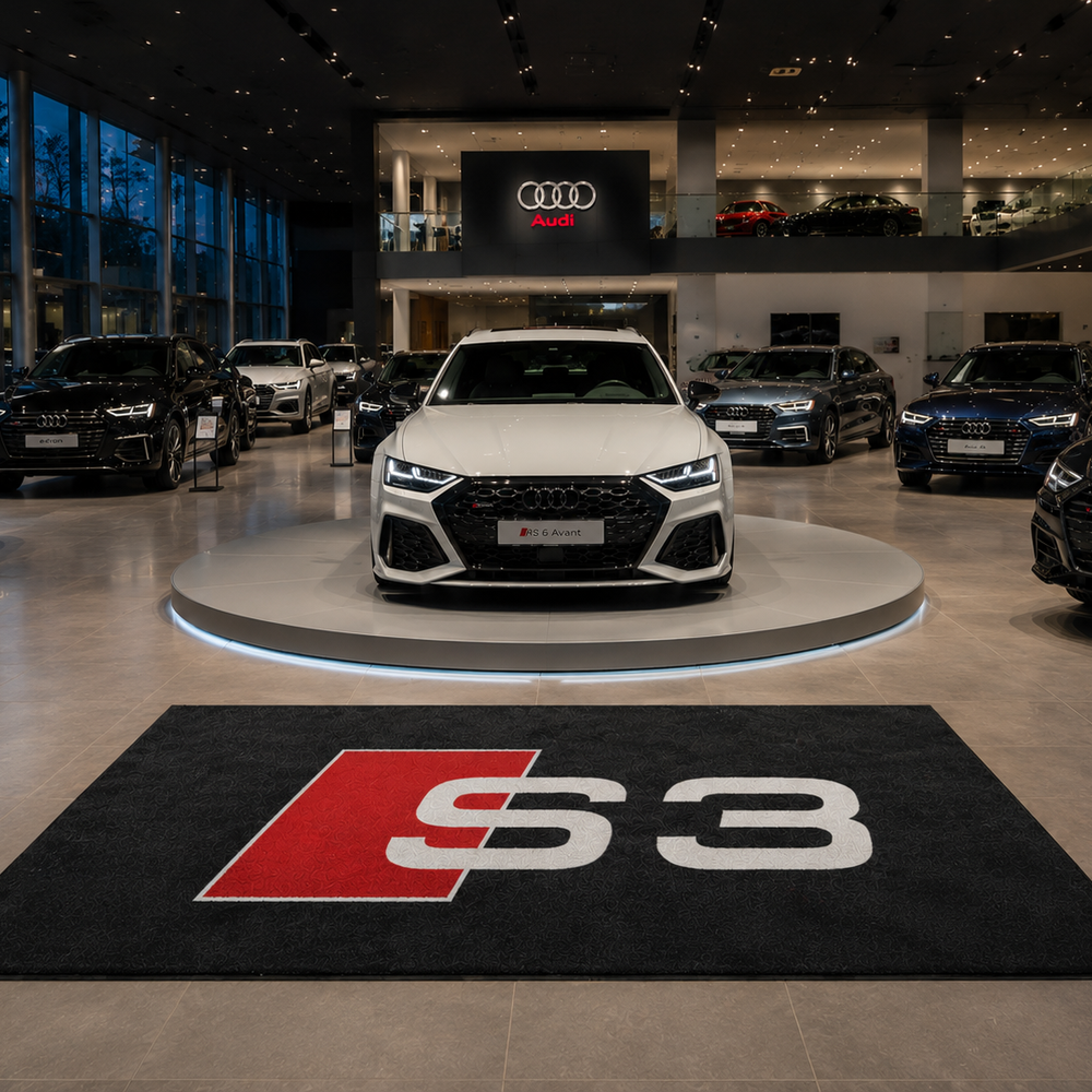 Audi S3 Premium Luxury Logo Rug and Display Mat Garage, Home, Office, Showroom Floor Decor, 60x87 in / 150x220 cm