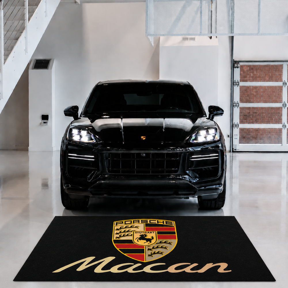 Porsche Macan Luxury Logo Rug and Display Mat Garage, Home, Office, Showroom Floor Decor, 60x87 in / 150x220 cm