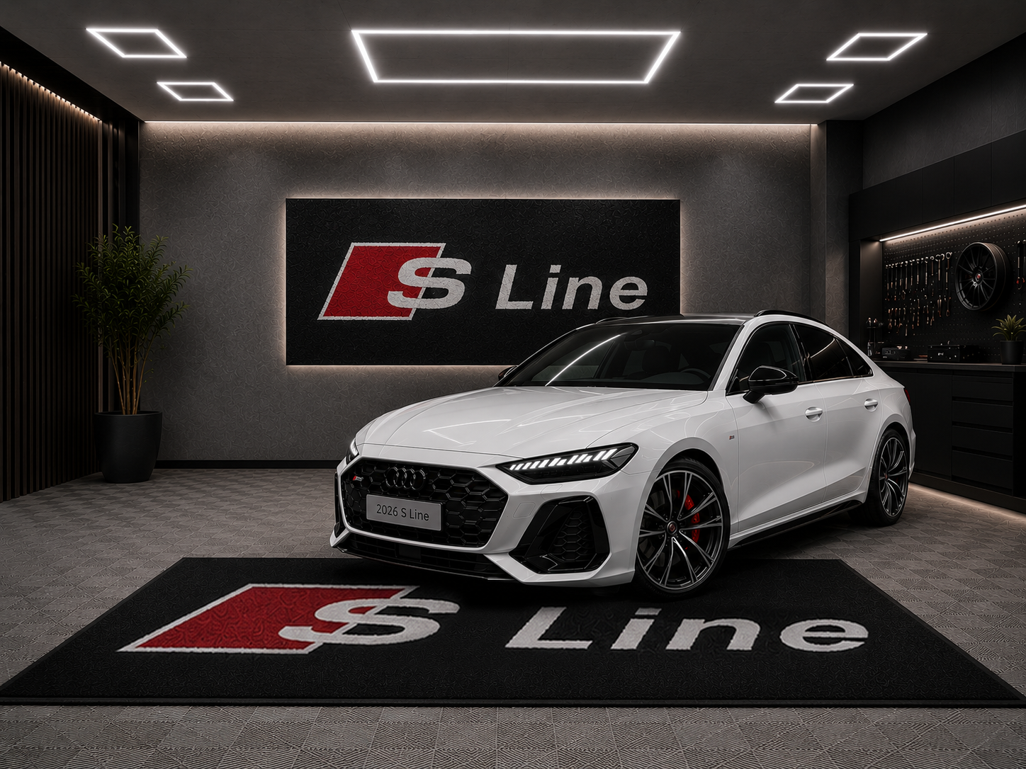 Audi S-Line Premium Luxury Logo Rug and Display Mat Garage, Home, Office, Showroom Floor Decor, 60x87 in / 150x220 cm