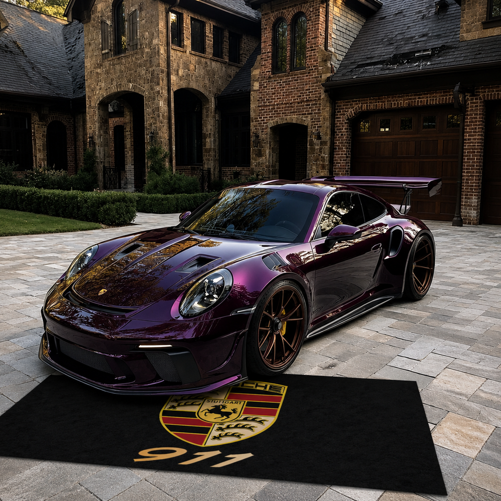 Porsche 911 Luxury Logo Rug and Display Mat Garage, Home, Office, Showroom Floor Decor, 60x87 in / 150x220 cm
