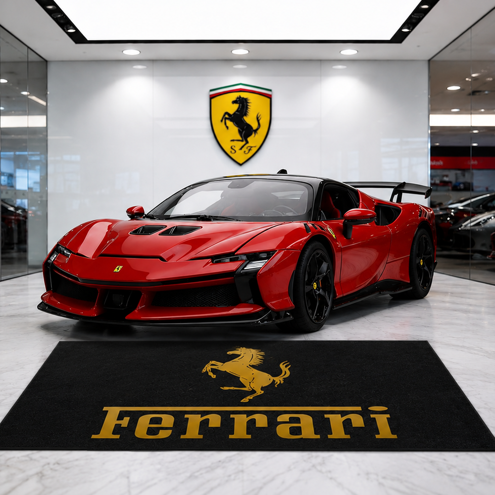 Ferrari Gold Luxury Logo Rug and Display Mat Garage, Home, Office, Showroom Floor Decor, 60x87 in / 150x220 cm