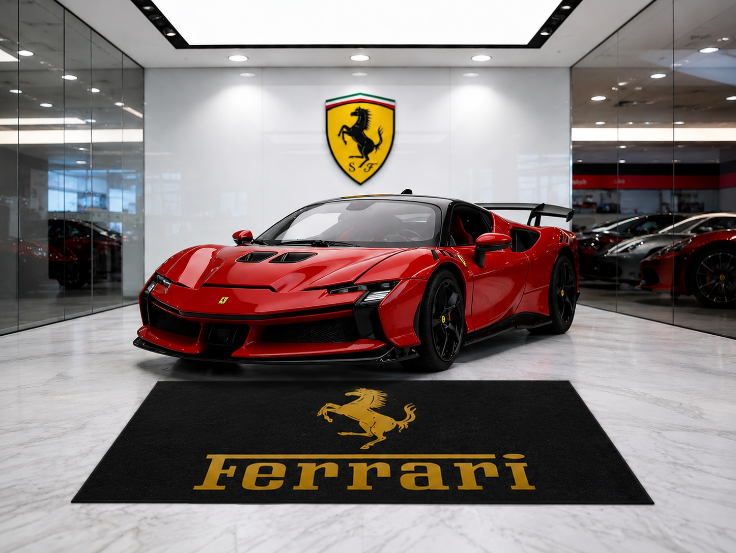 Ferrari Gold Luxury Logo Rug and Display Mat Garage, Home, Office, Showroom Floor Decor, 60x87 in / 150x220 cm