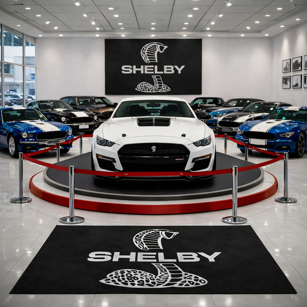 Mustang Shelby Luxury Logo Rug and Display Mat Garage, Home, Office, Showroom Floor Decor, 60x87 in / 150x220 cm
