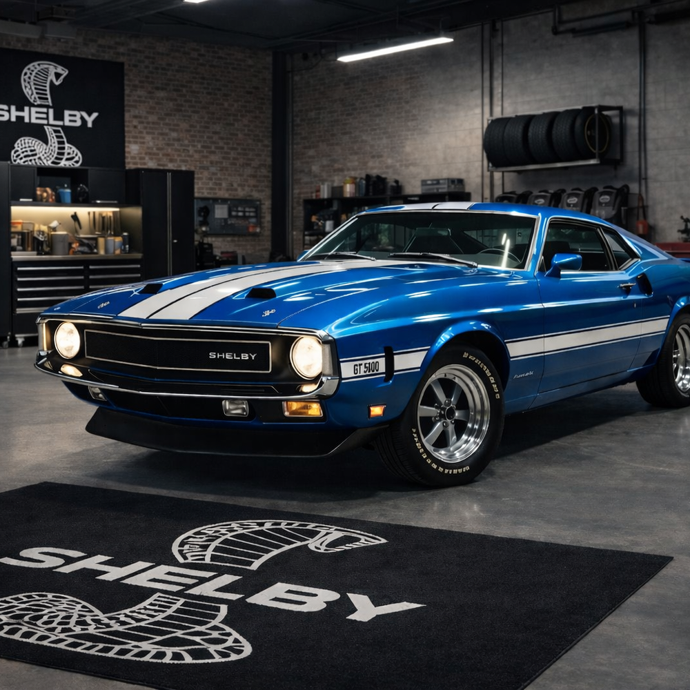 Mustang Shelby Luxury Logo Rug and Display Mat Garage, Home, Office, Showroom Floor Decor, 60x87 in / 150x220 cm
