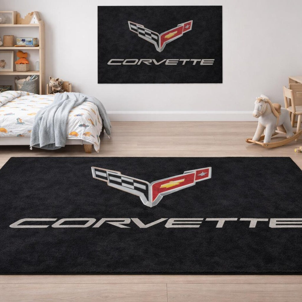 Corvette Premium Luxury Logo Rug and Display Mat Garage, Home, Office, Showroom Floor Decor, 60x87 in / 150x220 cm