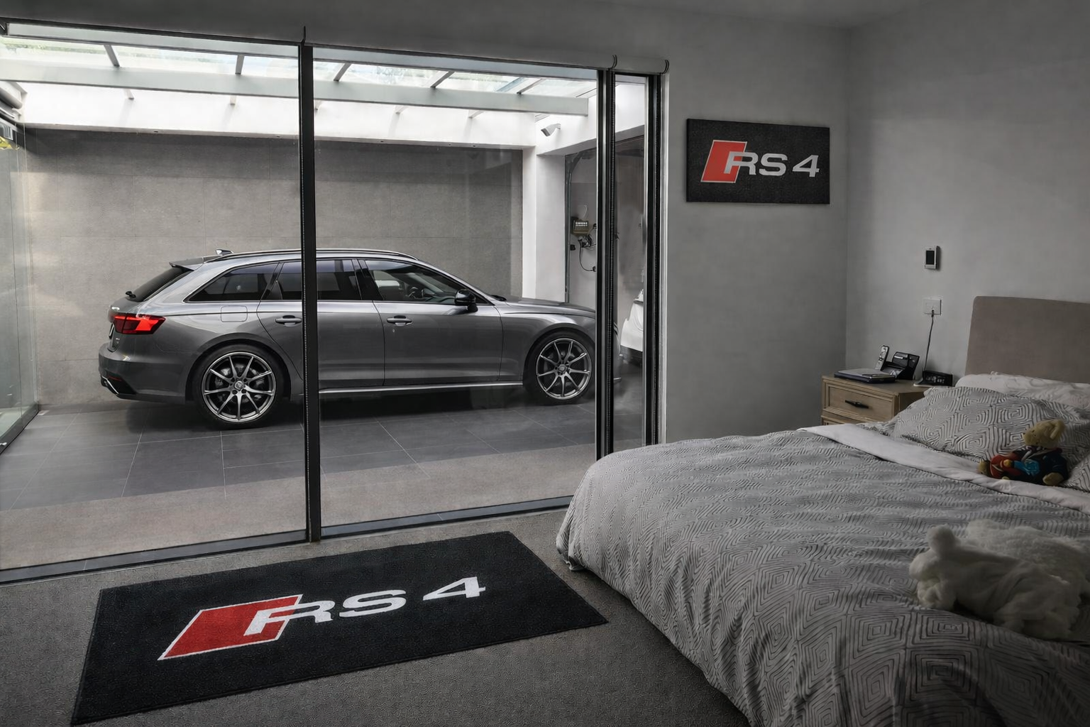 Audi RS4 Premium Luxury Logo Rug and Display Mat Garage, Home, Office, Showroom Floor Decor, 60x87 in / 150x220 cm