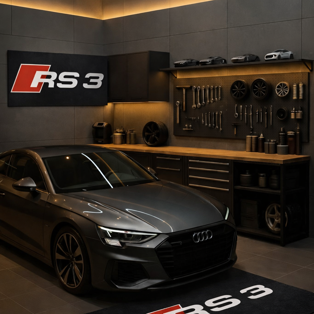 Audi RS3 Premium Luxury Logo Rug and Display Mat Garage, Home, Office, Showroom Floor Decor, 60x87 in / 150x220 cm