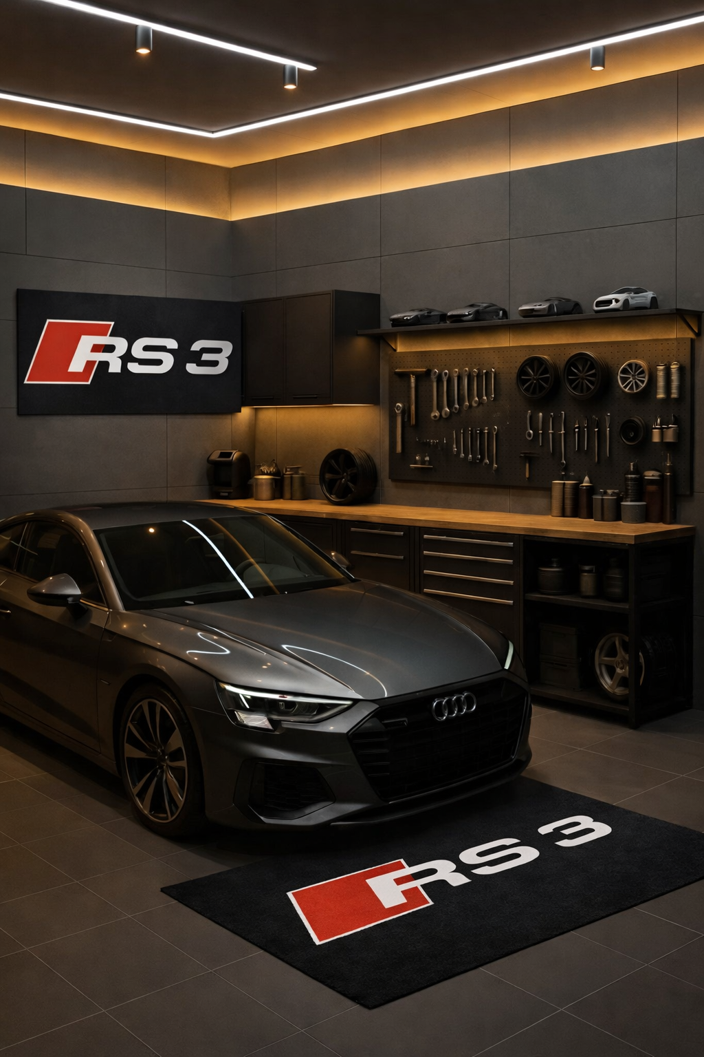 Audi RS3 Premium Luxury Logo Rug and Display Mat Garage, Home, Office, Showroom Floor Decor, 60x87 in / 150x220 cm