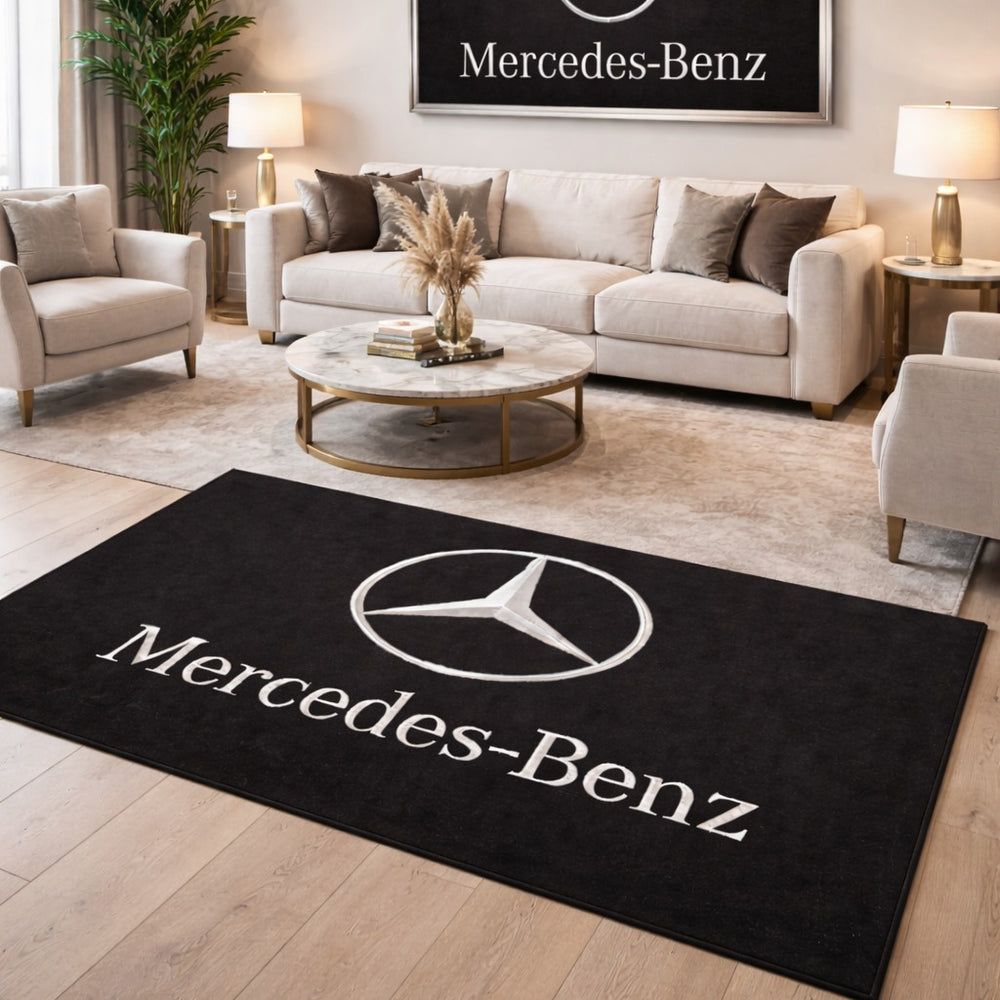 Mercedes Luxury Logo Rug and Display Mat Garage, Home, Office, Showroom Floor Decor, 60x87 in / 150x220 cm