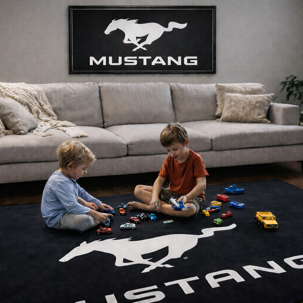 Mustang Luxury Logo Rug and Display Mat Garage, Home, Office, Showroom Floor Decor, 60x87 in / 150x220 cm