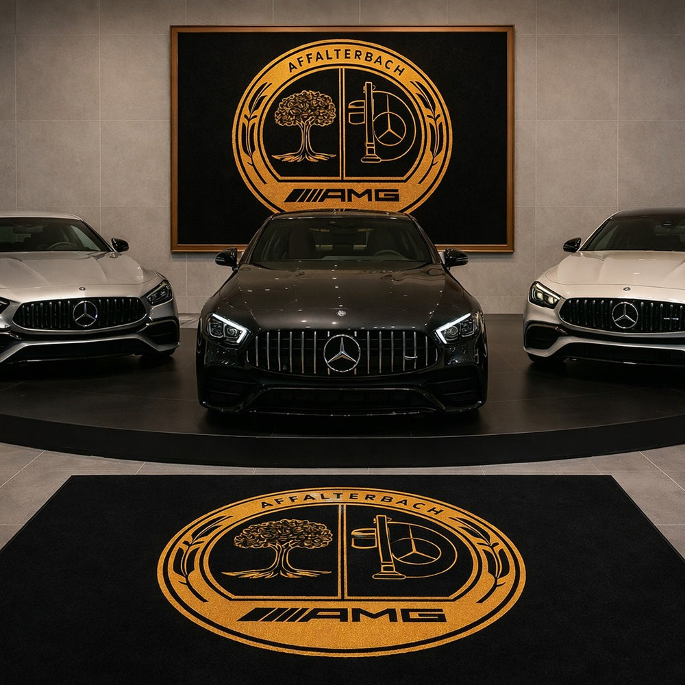 Mercedes Affalterbach Luxury Logo Rug and Display Mat Garage, Home, Office, Showroom Floor Decor, 60x87 in / 150x220 cm