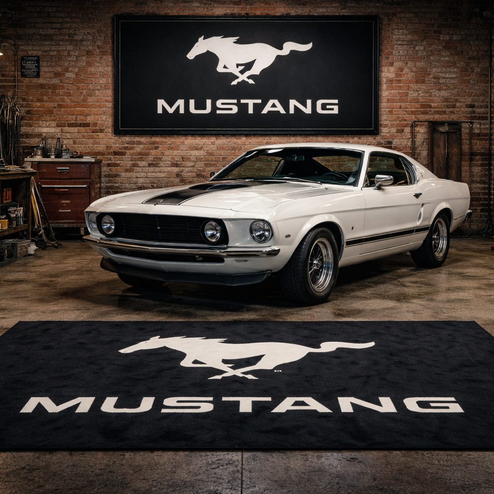Mustang Luxury Logo Rug and Display Mat Garage, Home, Office, Showroom Floor Decor, 60x87 in / 150x220 cm