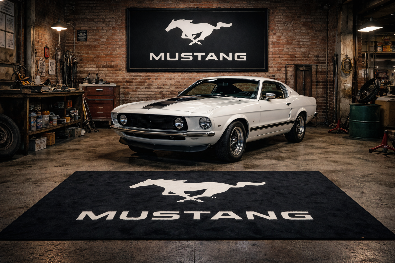 Mustang Luxury Logo Rug and Display Mat Garage, Home, Office, Showroom Floor Decor, 60x87 in / 150x220 cm