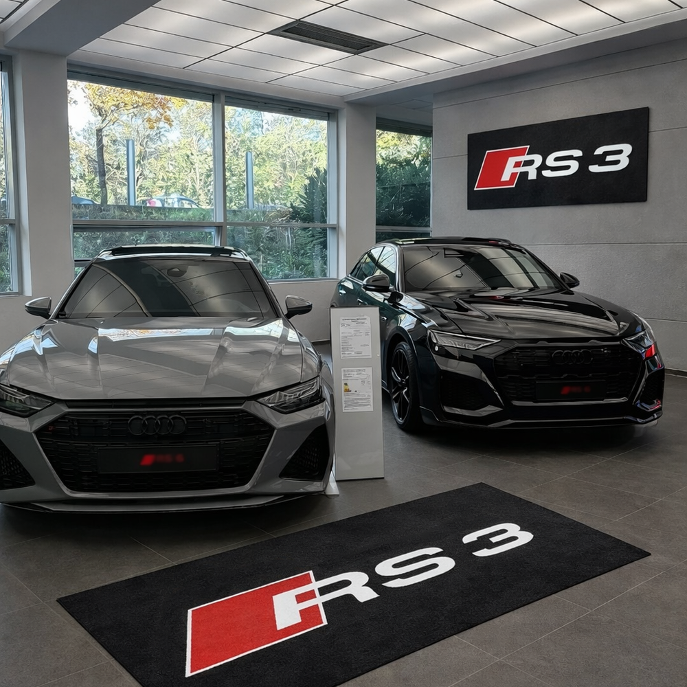 Audi RS3 Premium Luxury Logo Rug and Display Mat Garage, Home, Office, Showroom Floor Decor, 60x87 in / 150x220 cm