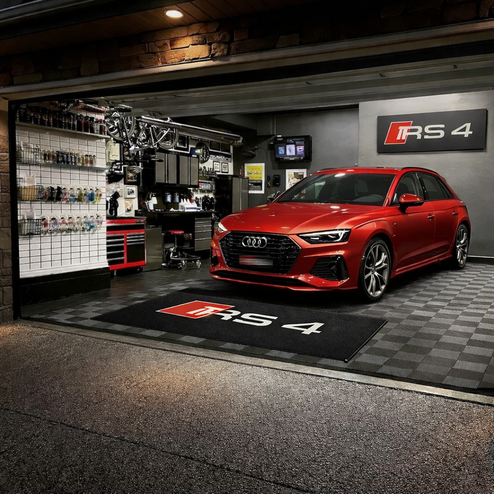 Audi RS4 Premium Luxury Logo Rug and Display Mat Garage, Home, Office, Showroom Floor Decor, 60x87 in / 150x220 cm